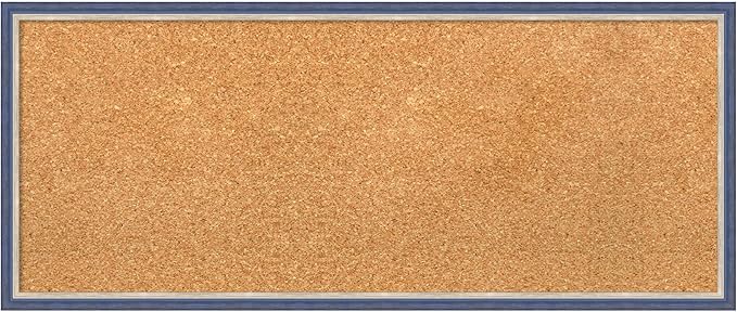 Amanti Art Natural Cork Board for Wall, 13x31 Vision Board with Blue Wood Frame, Medium Corkboard Office Decor for Home Organization, Modern Contemporary Corkboard Pinboard to display items for home