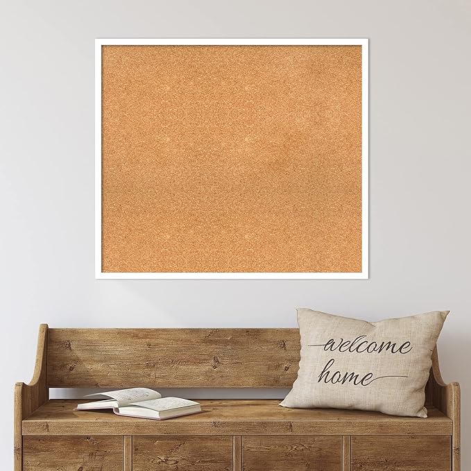 Amanti Art Natural Cork Board for Wall, 29x33 Vision Board with White Frame, Large Corkboard Office Decor for Home Organization, Modern Corkboard Pinboard to Display Items for Home Organization in
