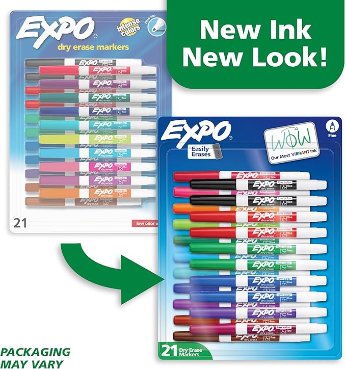 EXPO Dry Erase Markers Whiteboard Markers with Low Odor Ink Fine Tip Assorted Vibrant Colors 21 Count