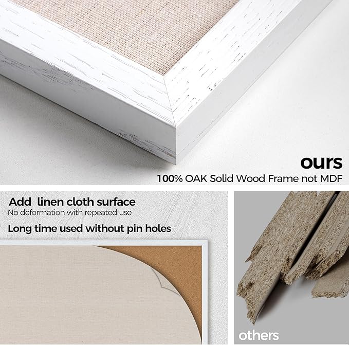 Fun Memories Cork Board Bulletin Board for Office, 24" x 36" Oak Wooden Framed Corkboard, Wall Mounted Notice Pin Board for School Home & Office, White