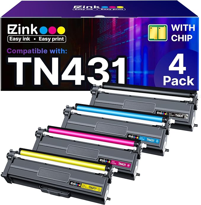 E-Z Ink TN431 Toner Cartridge Compatible for Brother TN431 TN-431 TN433 TN436 to Use with Brother HL-L8360CDW HL-L8260CDW MFC-L8900CDW MFC-L8690CDW Printer (Cyan, Yellow, Magenta, Black, 4 Pack)