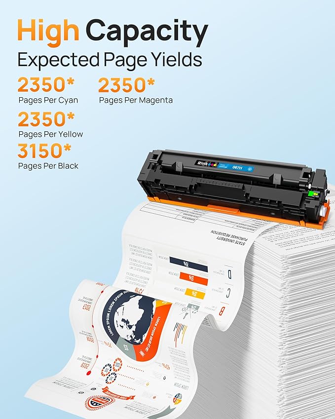 E-Z Ink 067H 067 Toner Cartridge Compatible Replacement for Canon 067H Toner Cartridge Set High Yield Cartridge 067 to use with Canon imageCLASS MF656Cdw MF654Cdw LBP632Cdw MF653Cdw Printer (4Pack)