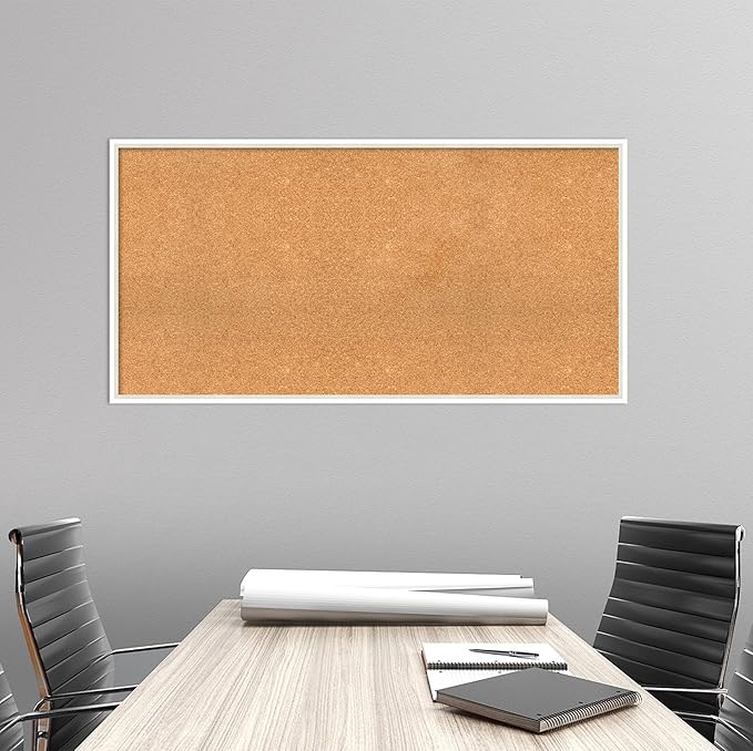Amanti Art Natural Cork Board for Wall, 25x49 Vision Board with White Frame, Oversize Corkboard Office Decor for Home Organization, Modern Corkboard Pinboard to Display Items for Home Organization in