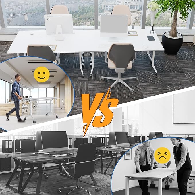 Conference Table, Folding Conference Desk Modern White, Seminar Table with Wheels, 2-10 People for Office, Meeting Break Room (2, 1915, 55IN)