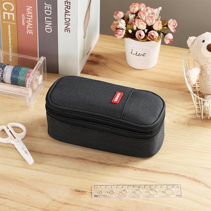 Big Pencil Case Large Capacity Pencil Bag with Zipper Pencil Pouch for Boys Girls Kids Adults Stationery Pencil Pen Case Organizer for School Office Black