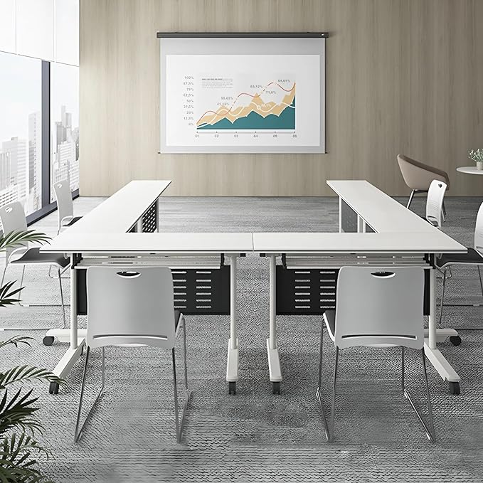 8Pack Conference Room Table, Folding Conference Table for Office Classroom, Mobile Training Tables with Casters Silent Wheels, Large Rectangular Convertible Modular Seminar Tables (L47.2in)