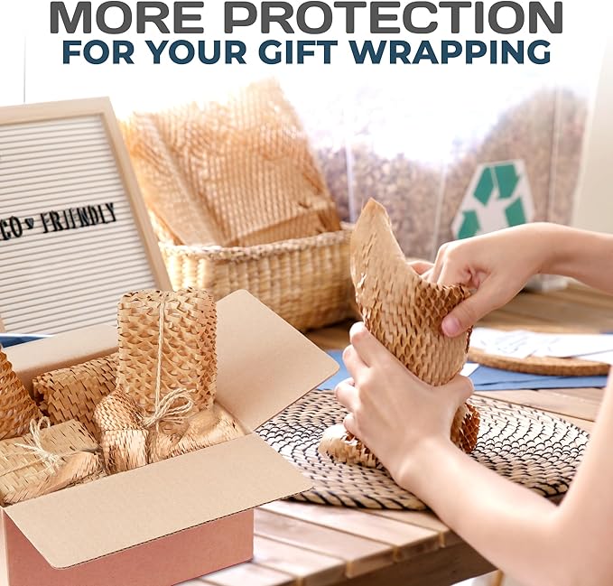 HexcelWrap Honeycomb Packing Paper - Eco-Friendly, Sustainable Paper Bubble Wrap for Shipping and Moving, Cushioned Packing Material. No Tape Needed - White, 12" x 1400'