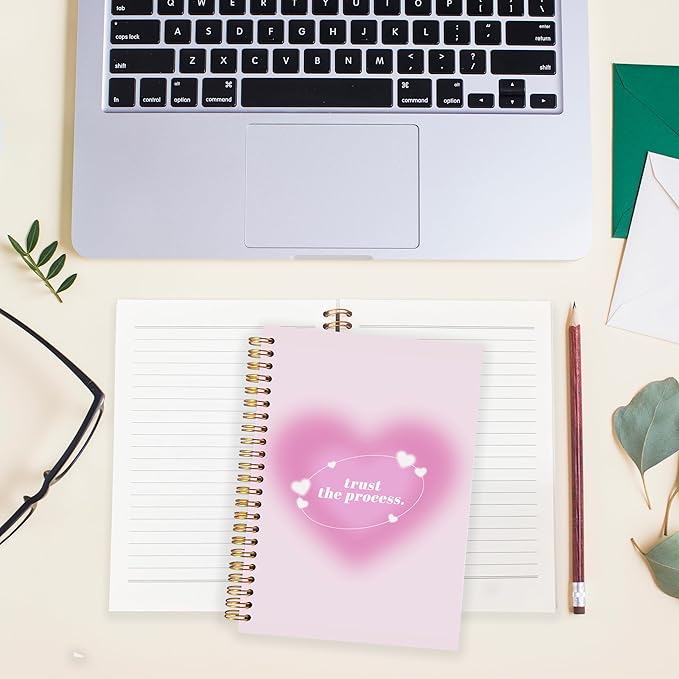 BearCake Trendy Y2K Pink Aura Preppy Notebook Journal, Trust the Process Inspirational Notebooks, Aesthetic Notebooks, Pink Aesthetic Office Supplies, Hardcover Spiral Notebook 5.5x8.3