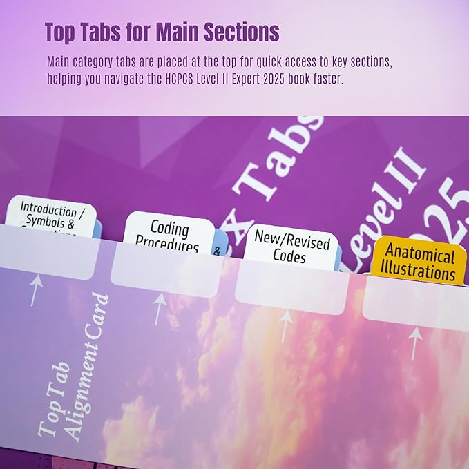 Index Tabs for HCPCS Level II Expert 2025 (AAPC Version), Laminated and Color-Coded HCPCS 2025 Book Tabs, with Clear Alignment Guide and Bookmark (Book NOT Included)