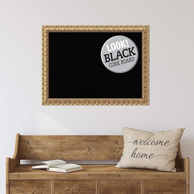 Amanti Art Black Cork Board for Wall, 23x31 Vision Board with Gold Wood Frame, Medium Corkboard Office Decor for Home Organization, Traditional Corkboard Pinboard to display items for home
