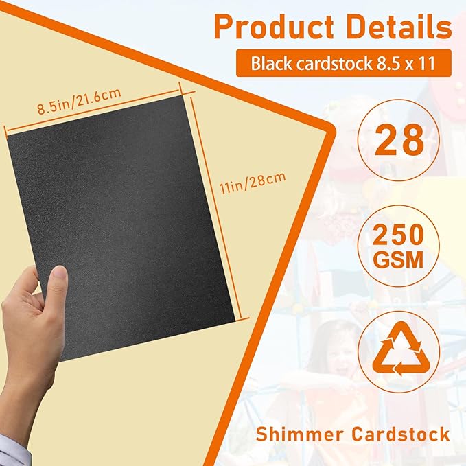 28 Sheets Shimmer Black Cardstock 8.5 x 11 Scrapbooking Paper, 92lb Premium Certificate Paper Card Stock for Wedding, Crafting, Greeting Cards, DIY Making Cards, Menus, Party