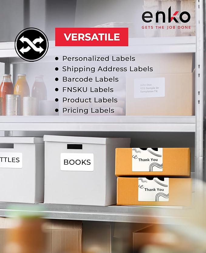 enKo 4" x 3" Labels for Zebra Desktop Printers (24 Rolls, 12,000 Labels) - Direct Thermal Address Mailing Shipping Barcode FBA Stickers FNSKU Label for Zebra and Eltron (Perforated)