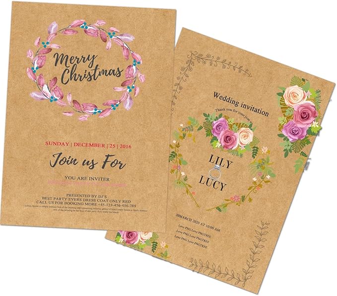 5x7 Blank Kraft Cardstock Paper (Set of 50) Thick Paper - 80lb Flat Cards Stock Printer Paper for Make Your Own DIY Invitations, Note, Greeting, Table Cards - Writing, Stamping, Painting, Drawing