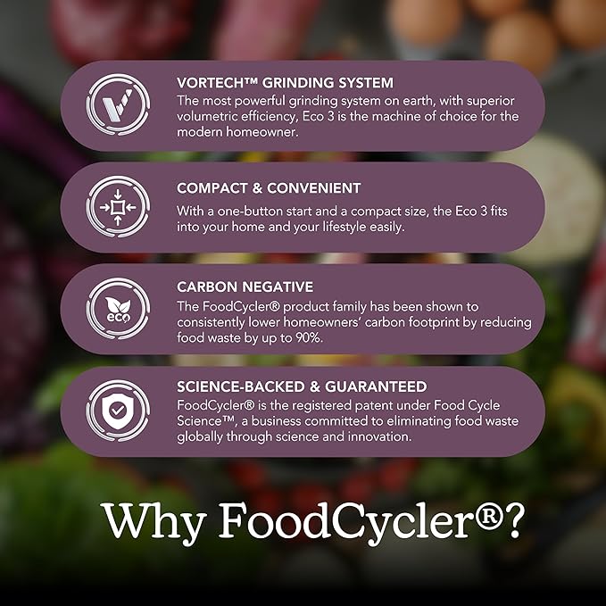 Eco 3 Compact Kitchen Food Recycler | Indoor Composter Bin Alternative | Electric Countertop Food Waste Disposer with Odorless 3.5L Indoor Food Waste Bin for Easy Waste Management | White