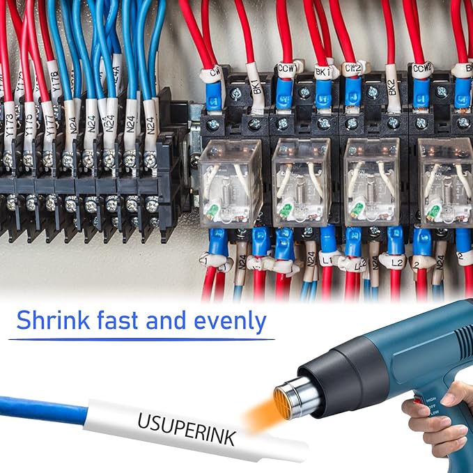 10PK Compatible for Ptouch HSe-231 HSe231 HS-231 HS231 Black on White 11.7mm 0.46'' Heat Shrink Tubing for Wire Cable for PT300 PT-300B PT310 PT310B PT320 Label Maker Tape