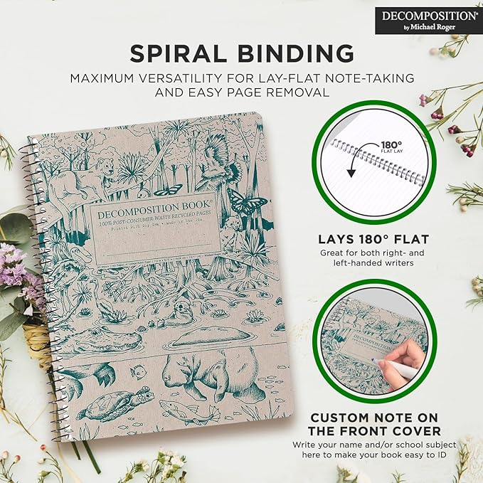 Decomposition 24-Pack Everglades College Ruled Spiral Notebooks – 9.75" x 7.5" Journal, 160 Lined Pages Each – 100% Recycled Paper – Bulk Notebooks for Schools, Offices & Institutions – Made in USA