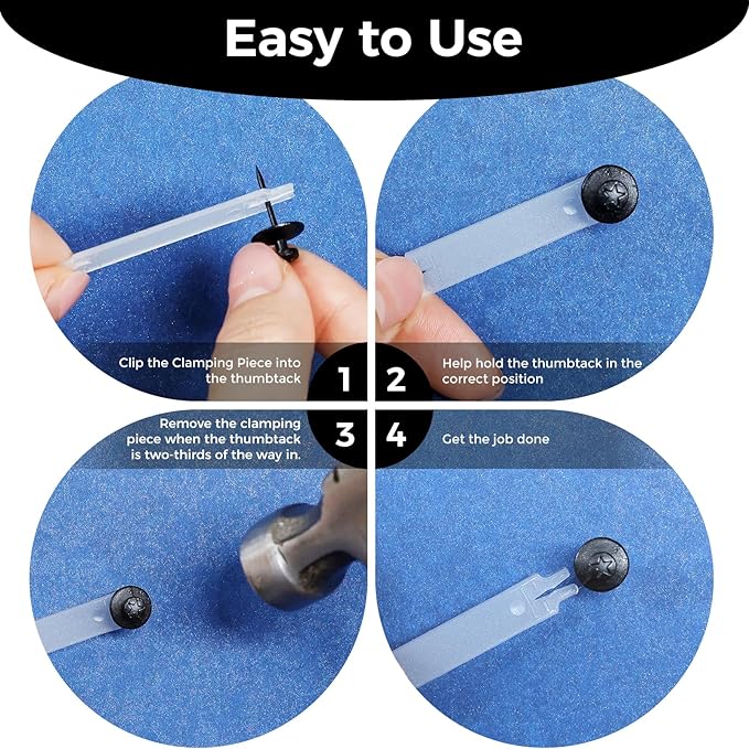 50 PCS Push Pins Picture Hangers Wall Hooks, Double Headed Thumb Tacks Without Nails, Renter Friendly Decor Thumbtacks for Tapestry Frame Art Photos (Black)