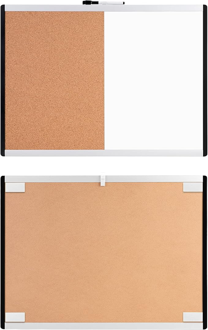 Amazon Basics Combo Magnetic Whiteboard&Cork Board for Home,Office and Classroom, Plastic/Aluminum Frame, White,Yellow, 17" x 23"