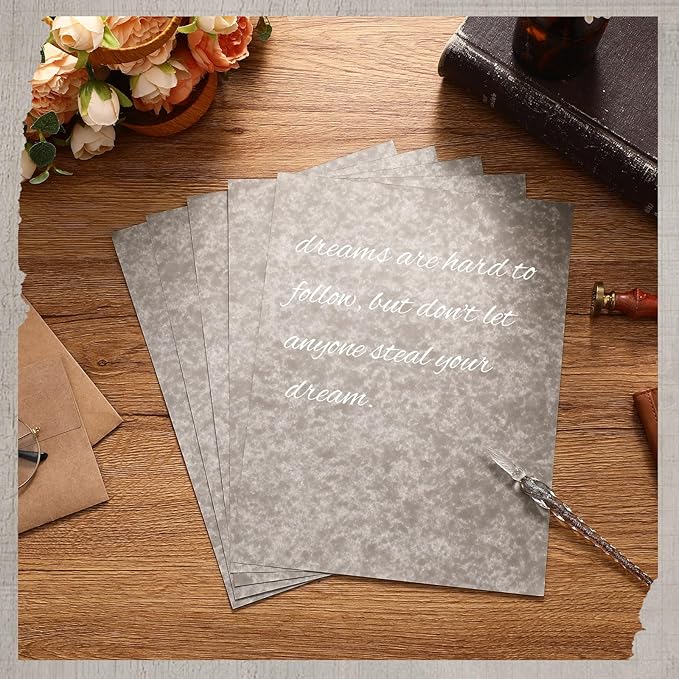 Epakh 200 Pcs Old Age Parchment Paper 8.5 x 11 Inch Standard Letter Vintage Colored Old Parchment Semblance Double Side Printing Paper (Khaki Gray)