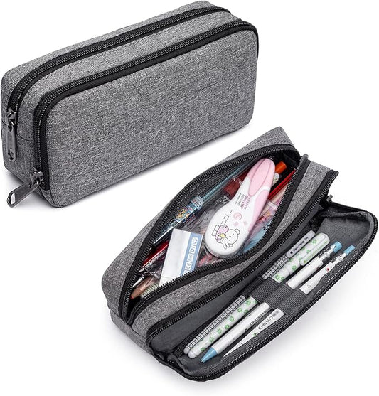 Big Capacity Pencil Pen Case Nylon Large Pencil Pouch Simple Stationery Bag Office Organizer Pen Bag for Men Women - Grey