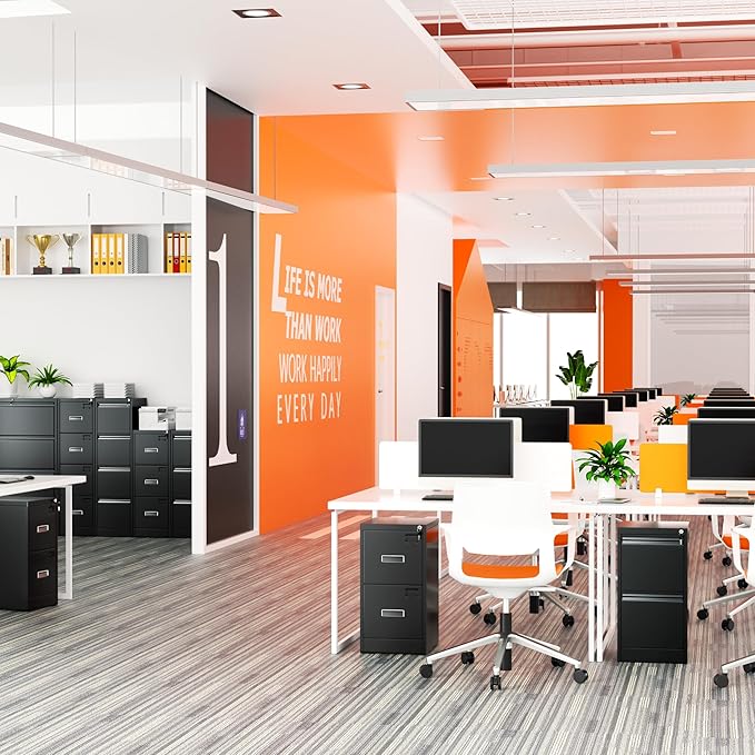 Crownland Lateral File Cabinet with 2 Drawers, 15" W Metal Lockable Office File Cabinets for Home Office- Stores Letter/Legal/A4/F4 Files(Black)