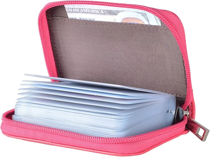Easyoulife Genuine Leather Credit Card Holder Zipper Wallet With 26 Card Slots