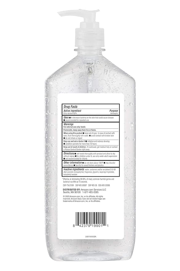 Amazon Basic Care - Original Hand Sanitizer 62%, 34 fl oz (Pack of 4)