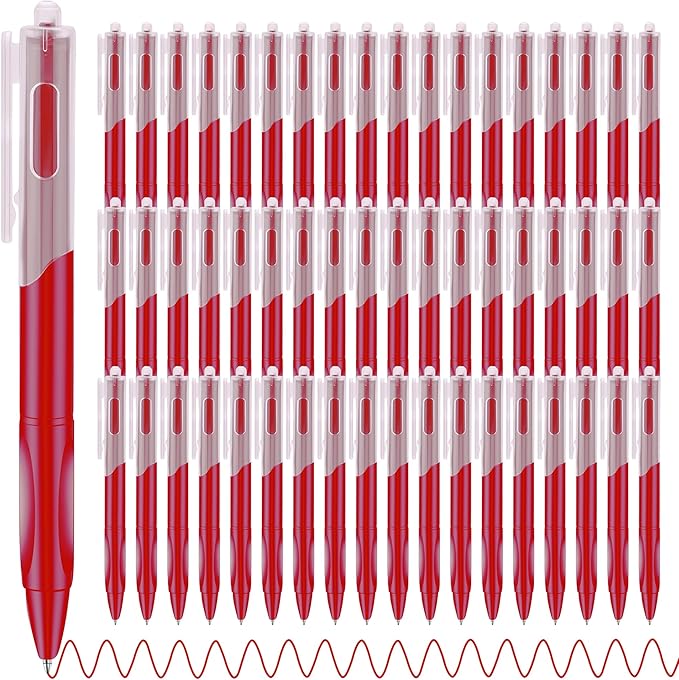 Aozora Pens Bulk,60 Pack Red Click Pens with Grip,Wholesale Retractable Ballpoint Pens Medium Point,Smooth Ink Pen for Journaling School Office Supplies 1.0MM Red Ink