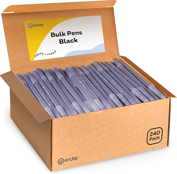 Enday Bulk Ballpoint Pens Black (240 Pack) Ink pens bulk, Medium Point 1.0mm, office, Smooth Writing black ink pens for School, Home, and Office.