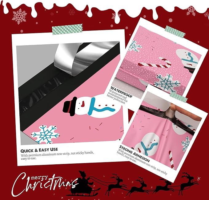 Christmas Poly Mailer 10x13 Inch 25 Pcs, Waterproof Shipping Bags for Clothing, Tear-Resistant Mailier Bags, Strong Mailing Bags with Self-Seal - Snowmen Printed