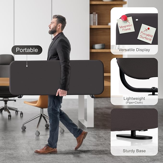 DECOLAB Desk Divider, Portable Desktop Privacy Panels Partition for Study, Home Office, Workplace, Students, Free Standing, Anti-Scratch, 48"x18", Iron