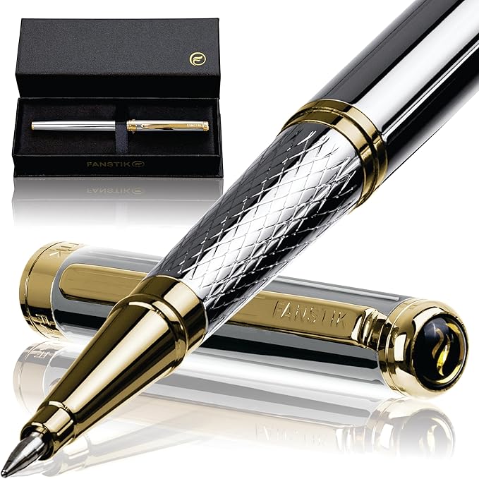 Customized Silver & Gold Luxury Rollerball pen (Made In USA) fancy gift set for women, Real 24K Gold Plating, Professional executive pen gift set for men (Lux Custom-Rollerball Silver-Gld)