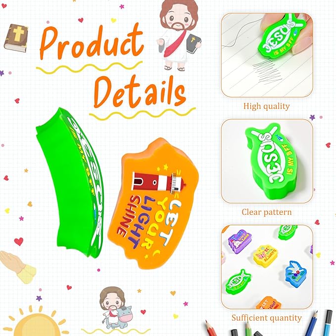 Cinrobiye 100 PCS Bible Verses Pencil Erasers Bulk Inspirational Scripture Eraser Christian Religious Favor Goody Bag Filler Gifts for Students Classroom Office Teacher Prizes Reward School Supplies