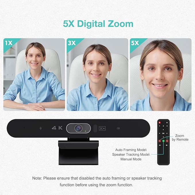 4K Pro Audio and Video Conference Room Camera with Remote Control for Windows TV, AI-Powered HD Webcam with Microphone & Speaker for Desktop Computer/PC/Monitor/Laptop/Teams/Zoom/Skype