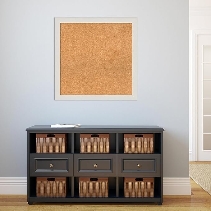 Amanti Art Natural Cork Board for Wall, 31x31 Vision Board with White Frame, Large Corkboard Office Decor for Home Organization, Country Rustic Corkboard Pinboard to Display Items for Home