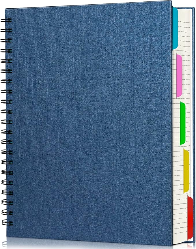 EUSOAR 5 Subject Notebook, 1pcs A4 11" x8-1/2 Spiral College Ruled Writing Pad, 100GSM 120Sheets/ 240Pages of Lined Paper, Thick Hardcover, for Journal Students, Office and Business, Royal Blue