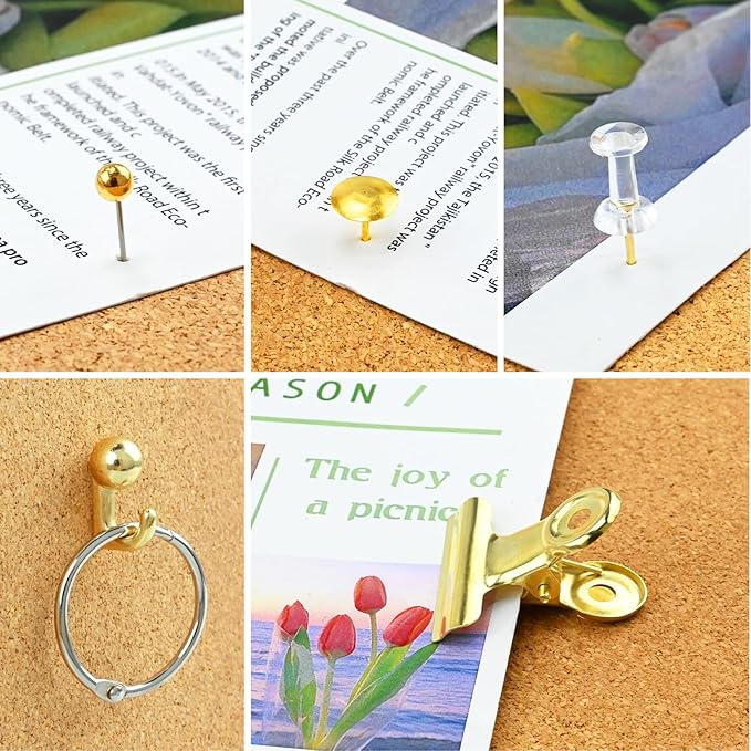 350 Pcs Gold Push Pins Set 5 Styles Decorative Thumb Tacks Assorted Push Pins for Bulletin Board, Cork Board