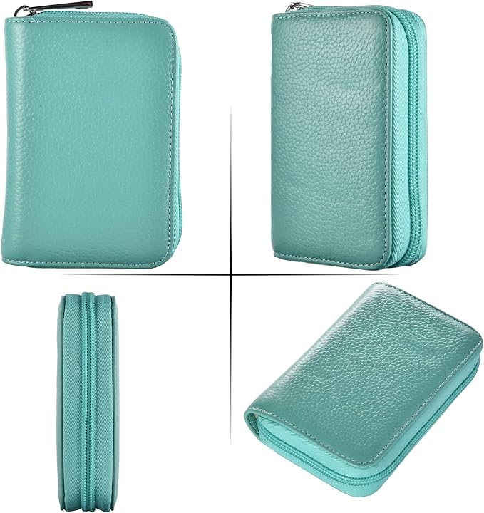 Easyoulife Genuine Leather Credit Card Holder Zipper Wallet With 26 Card Slots