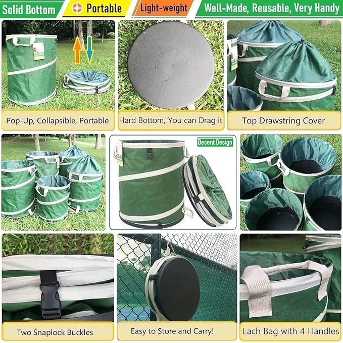 24-Gallon Collapsible Trash Can (19x21 in) Hard-Shell Bottom Yard Garden Bag for Yard Waste,Debris Bags,Pop-Up Trash Can,Recycling Bin,Camping Waste Bin,Laundry Hamper,Lawn Grass,Leaf Bag,Weeds Barrel