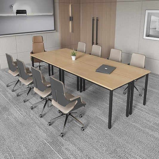 Bonzy Home Conference Tables 9ft Office Computer Desk for Meeting Room Study Writing Printer Podcast Table Save Space Design for 10 People Rustic Vintage Natural 4PCS 110.2"x47.2"x29.5"