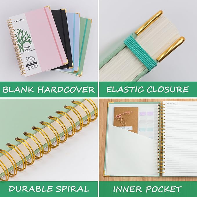 Hardcover Spiral Notebook, 8.5 x 11 IN Notebooks College Ruled, 110 GSM Thick Lined Paper Notebooks for Work, School and Travel, 300 Pages Journals for Writing, Large Journal for Women and Men Green