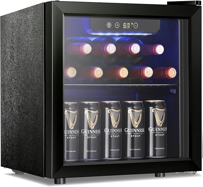 Antarctic Star 12 Bottle 48 Can Wine Cooler/Cabinet Beverage Refrigerator Mini Fridge Low Noise Clear Glass Door Counter Top Cellar for Beer Soda Bar 1.3 cu.ft Black