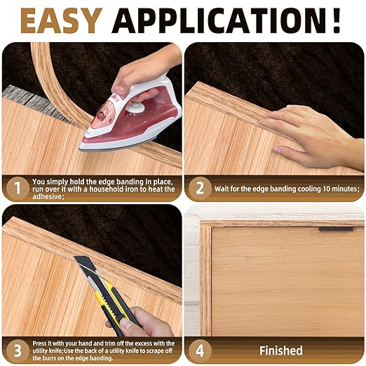 GSCIT Club Red Oak Edge Banding, 1/2 inch x 500ft roll of Wood Veneer Edge Banding Pre-glued Flexible, Real Wood Tape Banding for Cabinet Repair Furniture Restoration