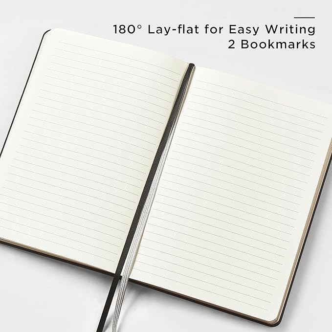 A5 Lined Leather Journal and Pen Set, Hardcover Notebook with Pen, 160 Pages 100gsm Thick Ruled Paper for Men Women, for Work, Business, School or Home Writing, 5.7'' x 8'' (Black-Set1)