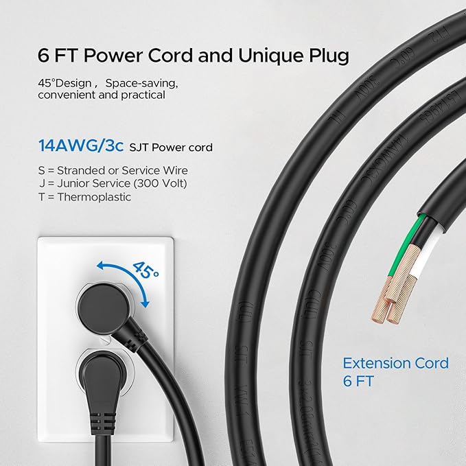 CRST 6 Outlet Surge Protector Power Strip 2100J with Switch, 15A/1875W Metal Heavy Duty Power Strip, Wide Spaced Wall Mount Power Bar for Garage Worshop Home School, 6 FT Cord（ Black+Yellow）