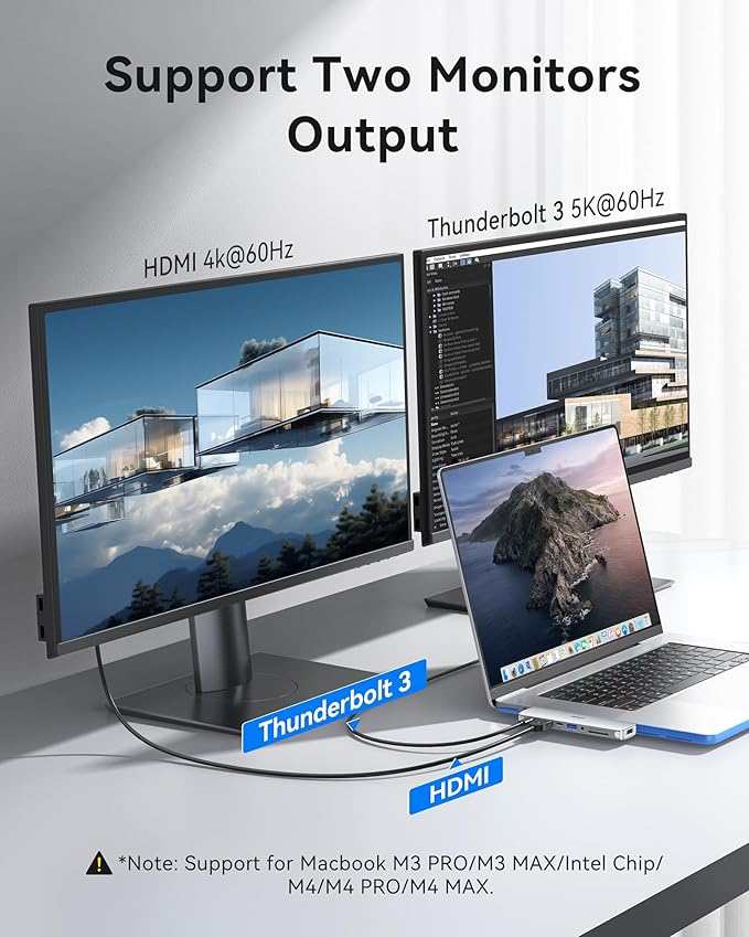 Apple MacBook Pro/Air USB-C Adapter Hub - Multiport 8-in-2 with HDMI, Thunderbolt 3, USB 3.0, 2.0, SD/TF Card Reader, Silver