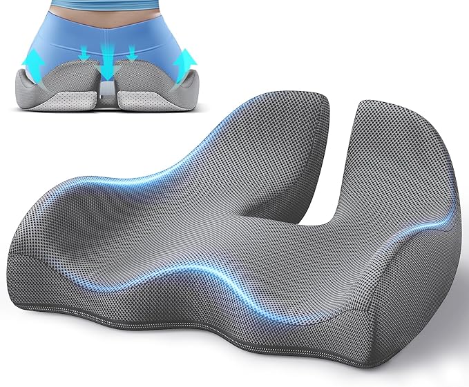 Benazcap X Large Memory Seat Cushion for Office Chair Ergonomic Cushions Pad Pillow for Pressure Relief Sciatica & Pain Relief Memory Foam for Long Sitting for Gaming Chair and Car Seat Gray