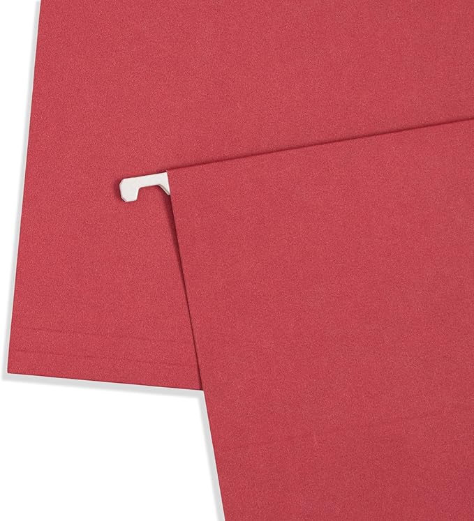 25 Blue Summit Supplies Legal Size Hanging File Folders - Red Hanging File Folders with Plastic Tabs and Inserts, Durable 11pt Paper, 25 Pack