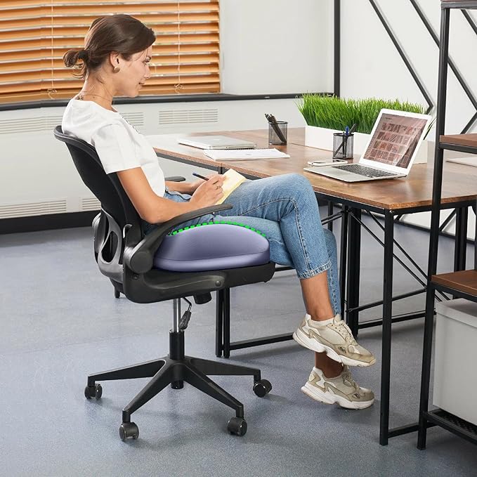 Benazcap Large Seat Cushion for Office Chair Memory Foam Coccyx Pain Relief Cushion Pillow for Back Support Non-Slip Seat Pad for Office Desk, Car Seat, Wheelchair, Sciatica-Blue