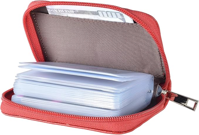 Easyoulife Genuine Leather Credit Card Holder Zipper Wallet With 26 Card Slots